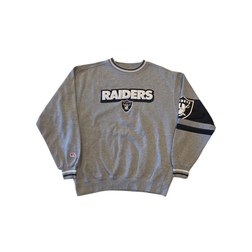 Las Vegas Raiders Sweatshirt Mens M Gray NFL Logo Sleeve Crewneck Pullover